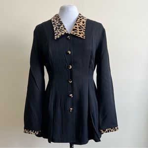 vintage leopard print collar button blouse